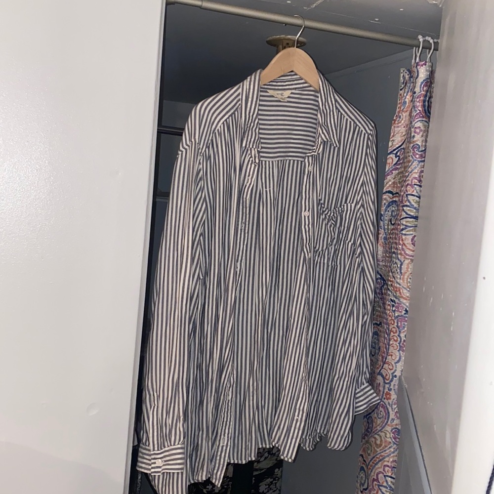 Gray and White Stripe Blouse